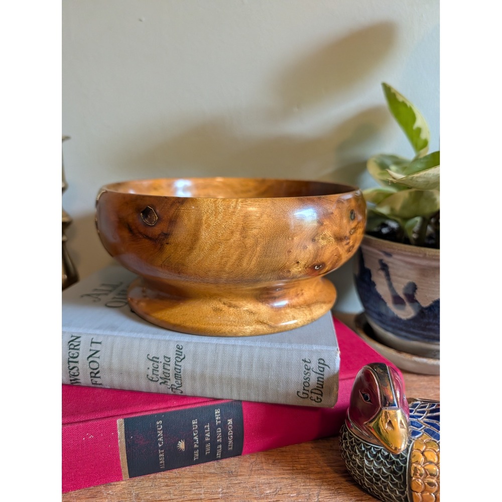 Oregon Myrtlewood Bowl Mid Century Modern Pedestal Burl Wood 7.5in Leo F Gronke